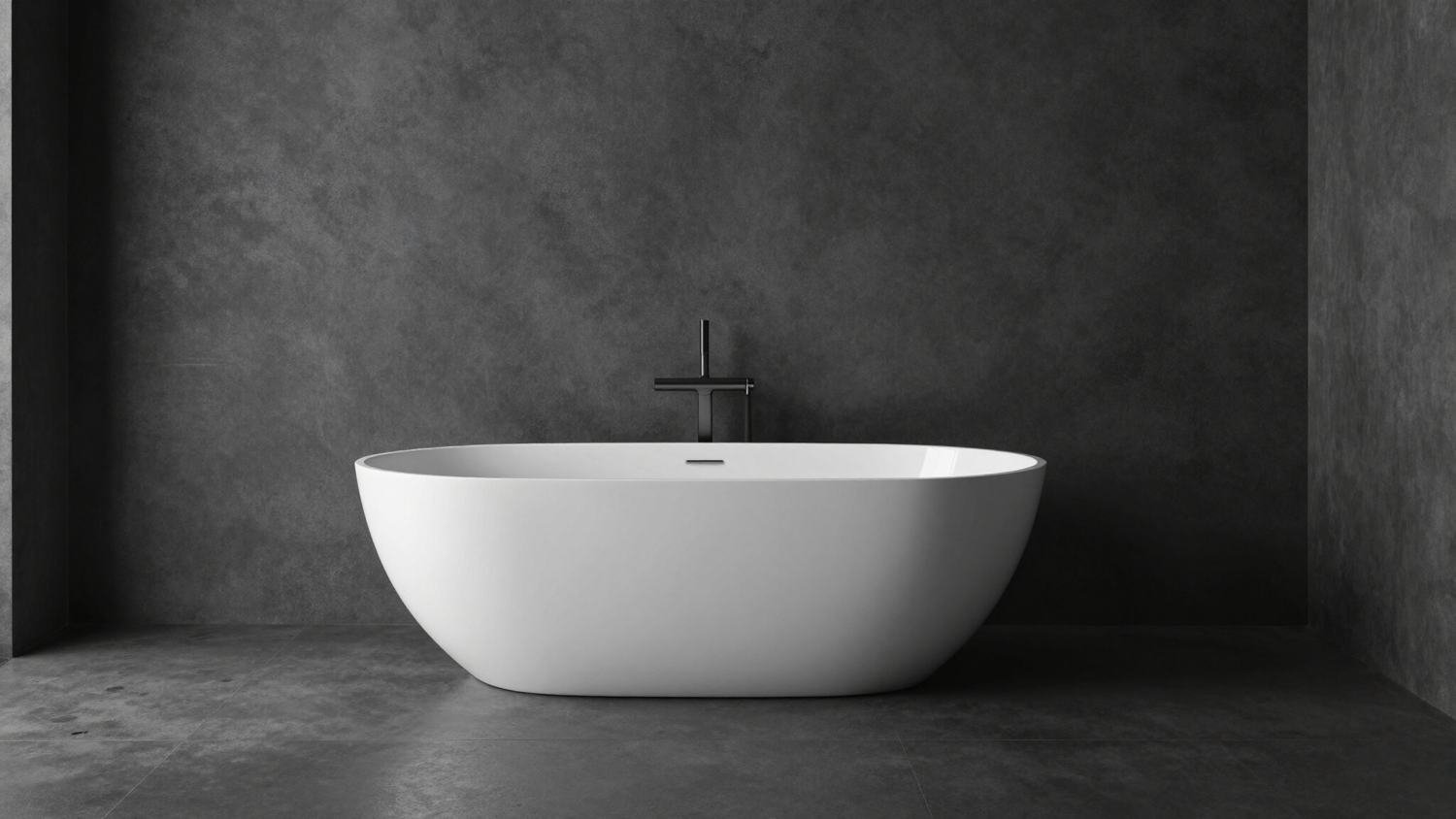 Seamless microcement bathroom with freestanding bath