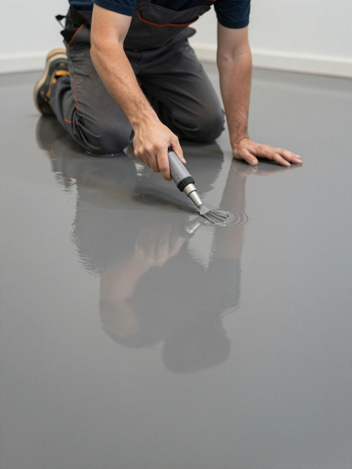Hand trowelling a resin floor