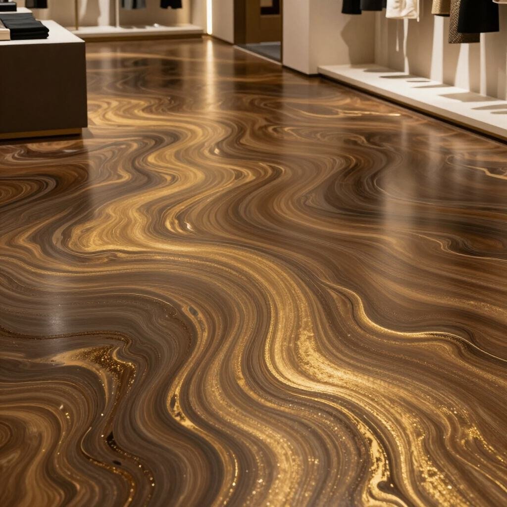 Metallic resin floor, retail space